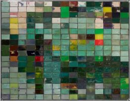 Fahar, Mosaik, Hauptfarbe Grün und Hellgrün, Türkis, rechteckig, Kunst kaufen, Kunst mieten